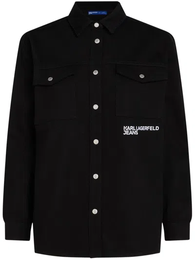 Karl Lagerfeld Jeans Logo-embroidered Overshirt In Black