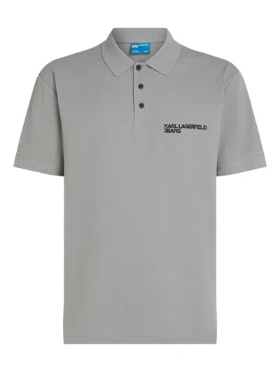 Karl Lagerfeld Jeans Logo-embroidered Polo Shirt In Gray