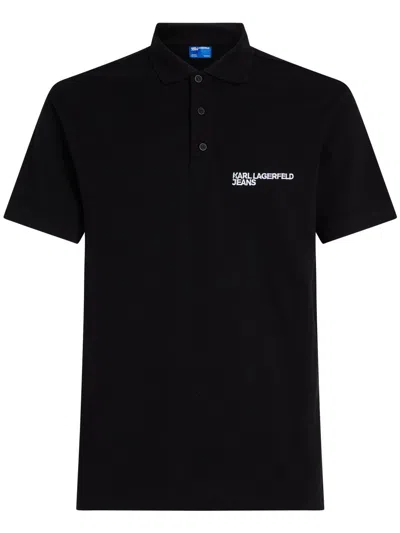 Karl Lagerfeld Jeans Logo-embroidered Polo Shirt In Black