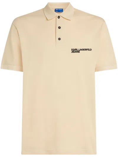 Karl Lagerfeld Jeans Logo-embroidered Polo Shirt In Neutrals