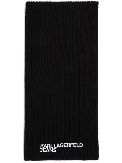 Karl Lagerfeld Jeans Logo-embroidered Scarf In Black
