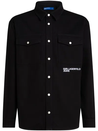 Karl Lagerfeld Jeans Logo-embroidered Shirt Jacket In Black