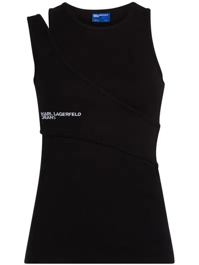 Karl Lagerfeld Jeans Logo-embroidery Tank Top In Black