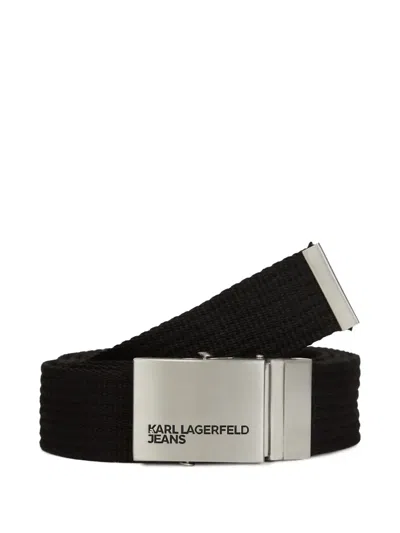 Karl Lagerfeld Jeans Logo-engraved Buckle Belt In Black