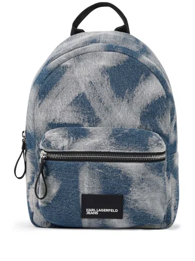 Karl Lagerfeld Jeans Logo-patch Denim Backpack In Blue