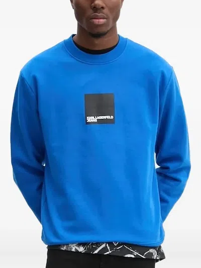 Karl Lagerfeld Jeans Logo-plaque Crew-neck Sweatshirt In Blue