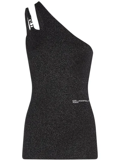 Karl Lagerfeld Jeans Logo-plaque Top In Black