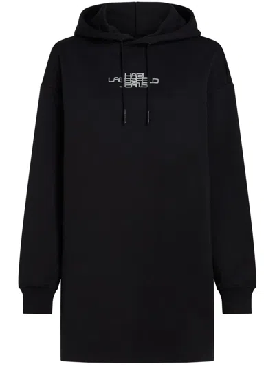 Karl Lagerfeld Jeans Logo-print Hooded Dress In Black