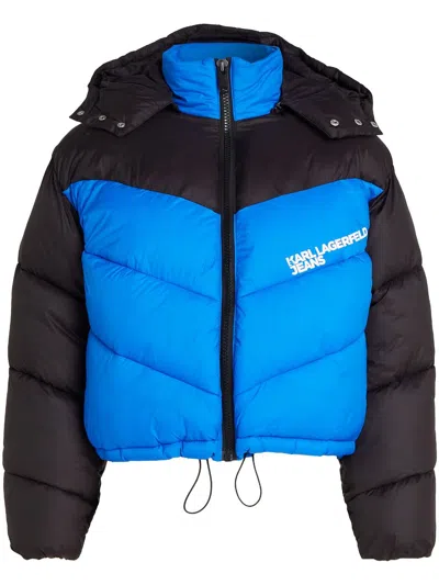 Karl Lagerfeld Jeans Logo-print Hooded Puffer Jacket In Blue