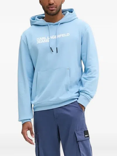 Karl Lagerfeld Jeans Logo-print Kangaroo-pocket Hoodie In Blue