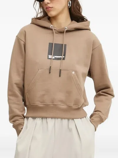 Karl Lagerfeld Jeans Logo-print Long-sleeve Hoodie In Brown