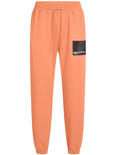 Karl Lagerfeld Jeans Logo-print Organic Cotton Track Pants In Orange