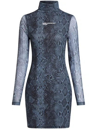 Karl Lagerfeld Jeans Logo Snake-print Dress In Blue