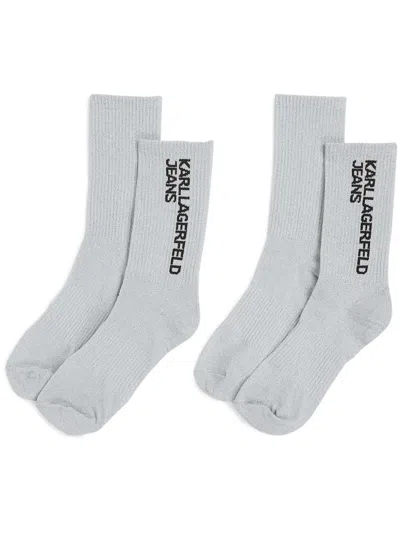 Karl Lagerfeld Jeans Logo Socks (set Of Two) In Grey