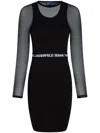 Karl Lagerfeld Jeans Logo Waistband Mesh Minidress In Black