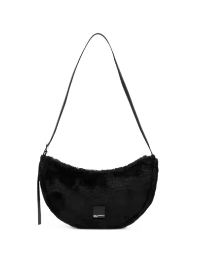 Karl Lagerfeld Jeans Logo-box Slingbag Furry In Black