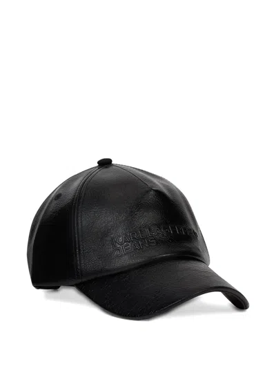 Karl Lagerfeld Jeans Logo-embossed Cracked-effect Cap In Black