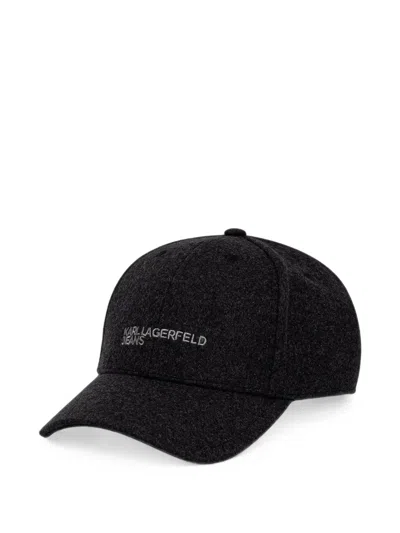 Karl Lagerfeld Jeans Logo-embroidered Baseball Cap In Black