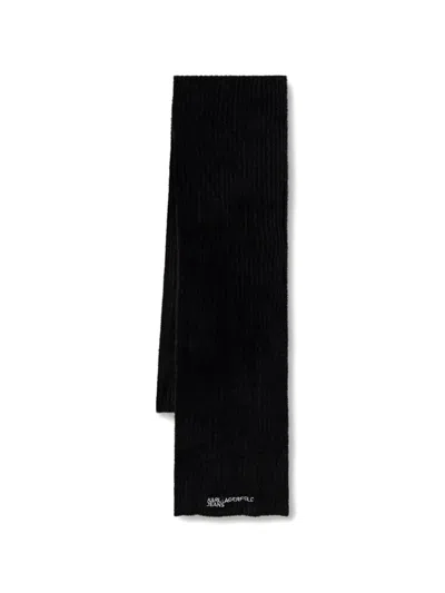 Karl Lagerfeld Jeans Logo-embroidered Brushed-effect Scarf In Black