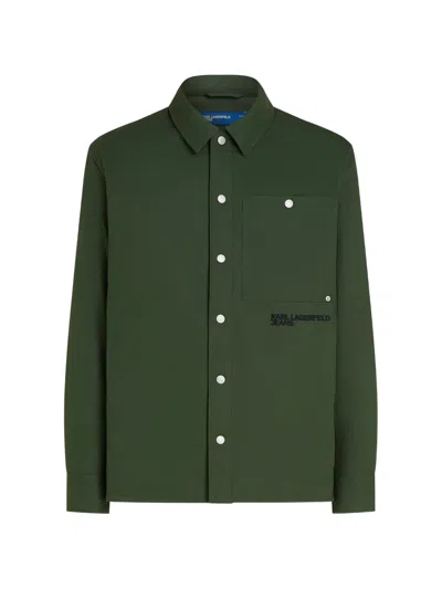 Karl Lagerfeld Jeans Logo-embroidered Cotton Overshirt In Green