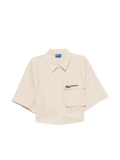 Karl Lagerfeld Jeans Logo-embroidered Crop Shirt In Pink
