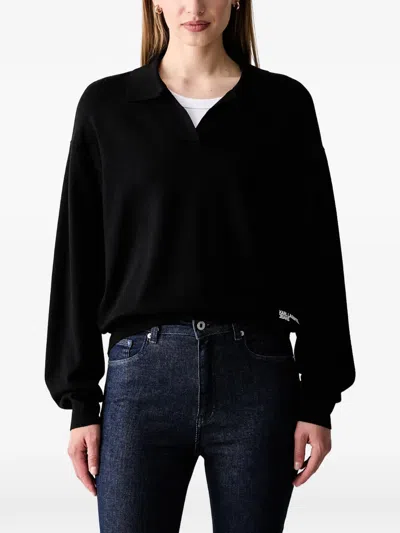 Karl Lagerfeld Jeans Logo-embroidered Polo-collar Sweater In Black