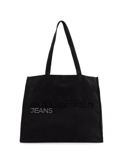 Karl Lagerfeld Jeans Logo-embroidered Rhinestone-embellished Tote Bag In Pink