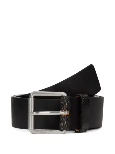 Karl Lagerfeld Jeans Logo-engraved Leather Belt In Black