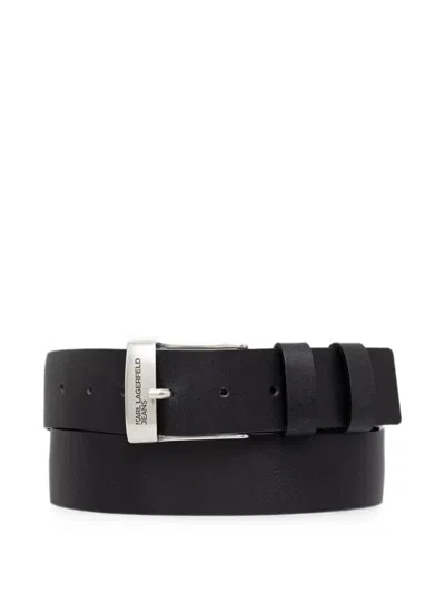 Karl Lagerfeld Jeans Logo-engraved Leather Belt In Black