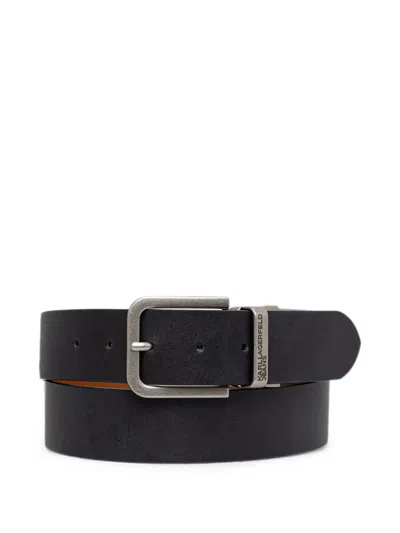 Karl Lagerfeld Jeans Logo-engraved Reversible Belt In Black