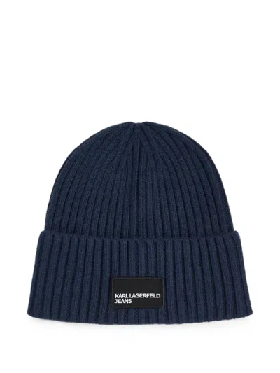 Karl Lagerfeld Jeans Logo-patch Beanie In Blue
