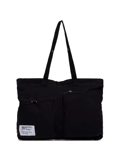 Karl Lagerfeld Jeans Logo-patch Pocket Tote Bag In Black