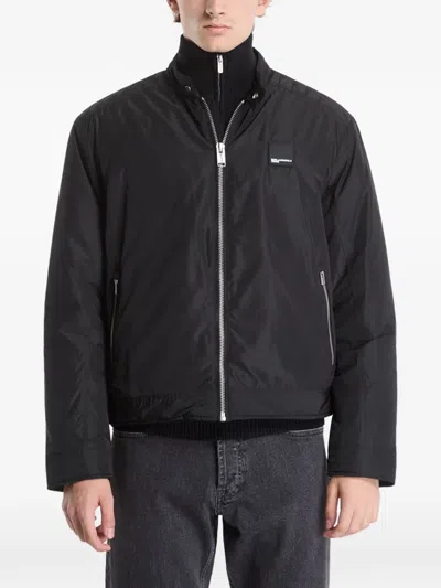 Karl Lagerfeld Jeans Logo-patch Zip-up Jacket In Black