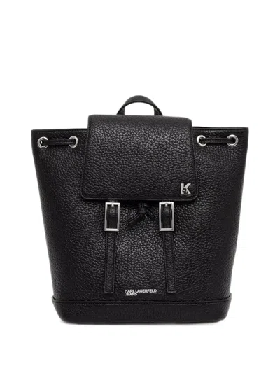 Karl Lagerfeld Jeans Logo-plaque Buckle-detail Backpack In Black