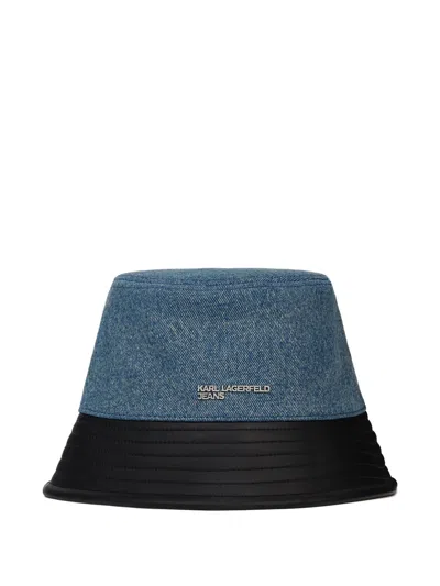 Karl Lagerfeld Jeans Logo-plaque Denim Bucket Hat In Multi