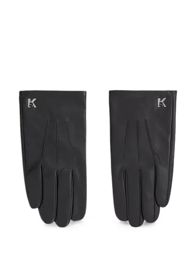 Karl Lagerfeld Jeans Logo-plaque Leather Gloves In Black