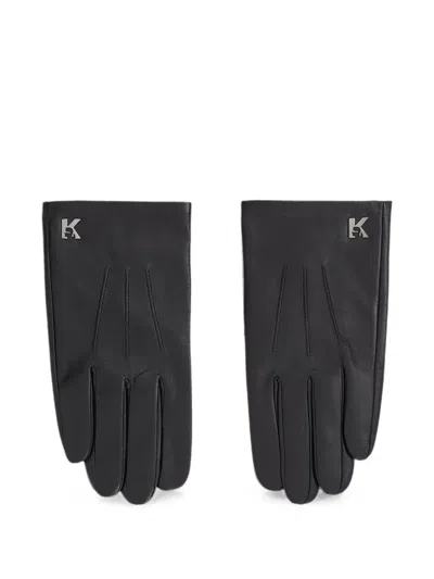 Karl Lagerfeld Jeans Logo-plaque Leather Gloves In Black