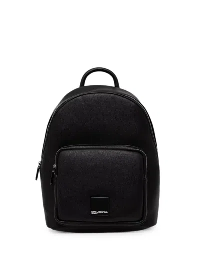 Karl Lagerfeld Jeans Logo-plaque Pebbled-effect Backpack In Black