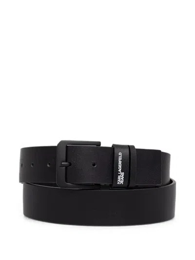 Karl Lagerfeld Jeans Logo-print Buckle-fastening Belt In Black