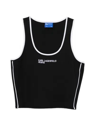 Karl Lagerfeld Jeans Logo-print Crop Tank Top In Black