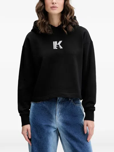 Karl Lagerfeld Jeans Logo-print Cropped Hoodie In Black