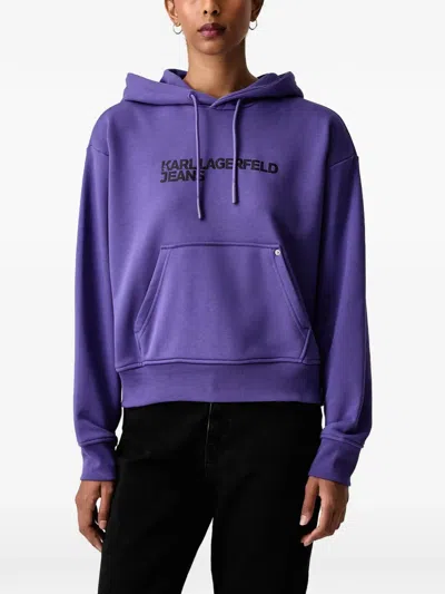 Karl Lagerfeld Jeans Logo-print Drawstring Hoodie In Purple