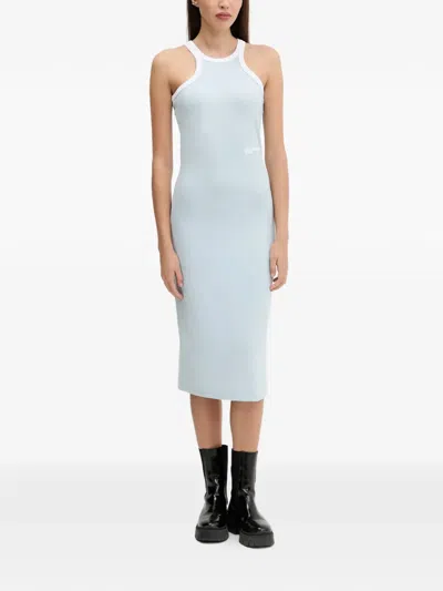 Karl Lagerfeld Jeans Logo-print Racer-neck Dress In Blue