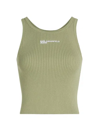 Karl Lagerfeld Jeans Logo-print Ribbed Tank Top In Green