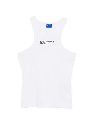 Karl Lagerfeld Jeans Logo-print Ribbed Tank Top In White