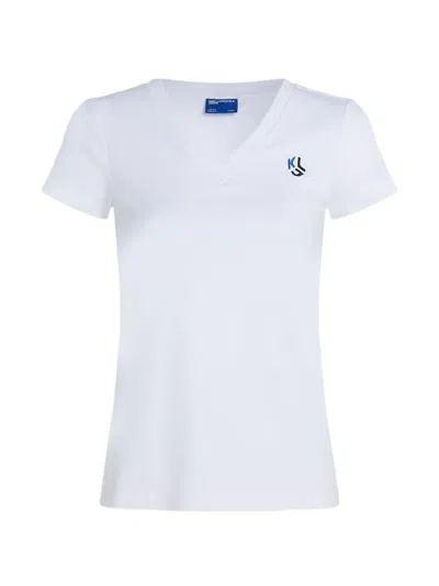 Karl Lagerfeld Jeans Logo-print V-neck T-shirt In White