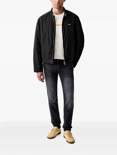 Karl Lagerfeld Jeans Logo-print Whiskered Slim-fit Jeans In Black