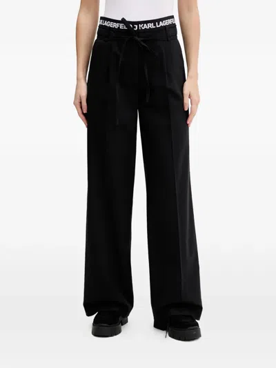 Karl Lagerfeld Jeans Logo-waistband Tie-fastening Trousers In Black