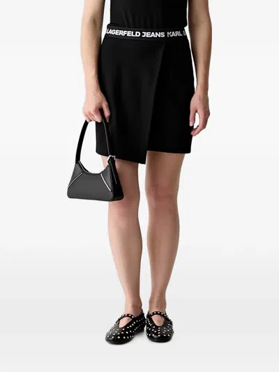 Karl Lagerfeld Jeans Logo-waistband Wrap Mini Skirt In Black