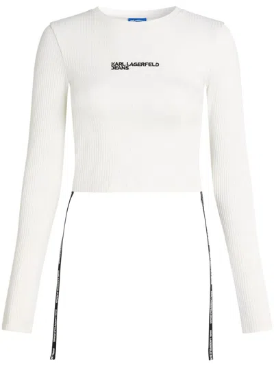 Karl Lagerfeld Jeans Long-sleeved Ribbed T-shirt In White